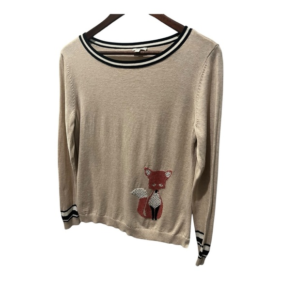 TALBOTS HEATHERED BEIGE EMBROIDERED SHY FOX LONG SLEEVE PULLOVER SWEATER - Picture 4 of 16
